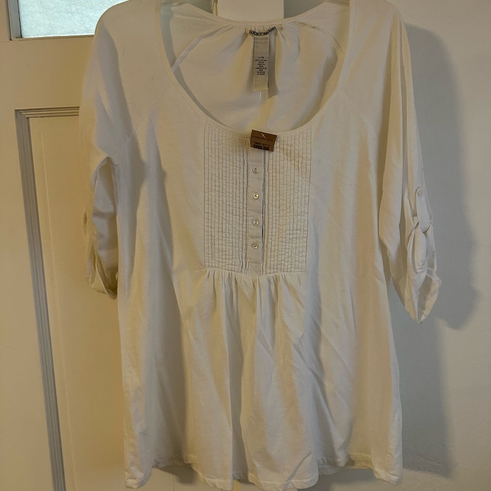 Lucky Brand Cream Peplum Blouse with Bib Collar